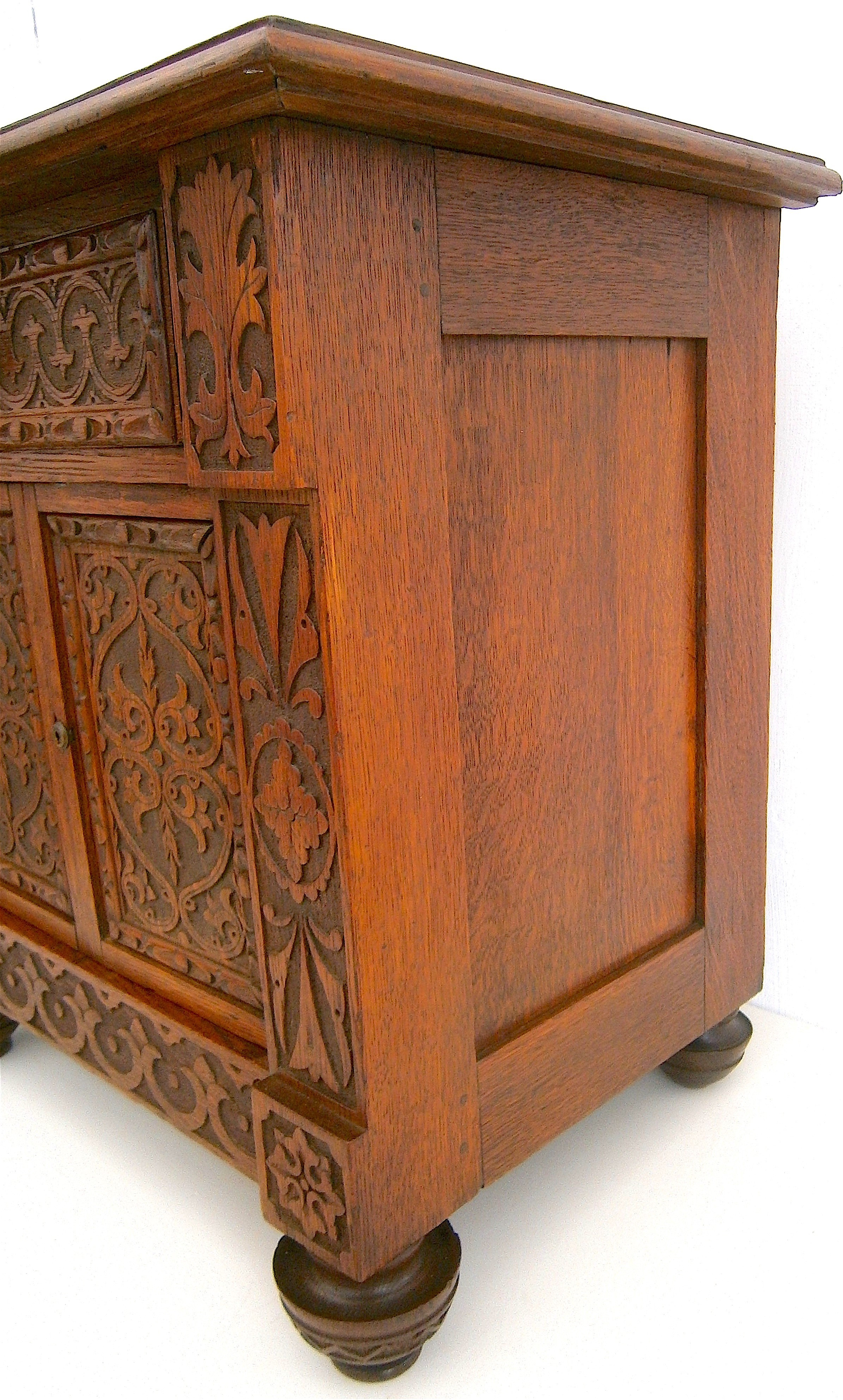 A Victorian carved oak table top collector's cabinet, width 58cm, depth 37cm, height 56cm